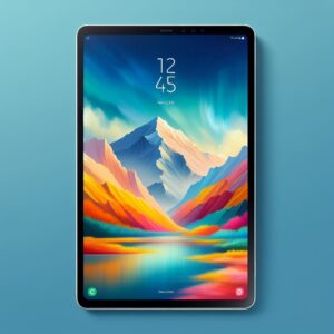 The Samsung Galaxy Tab S8 is shown on a blue background.